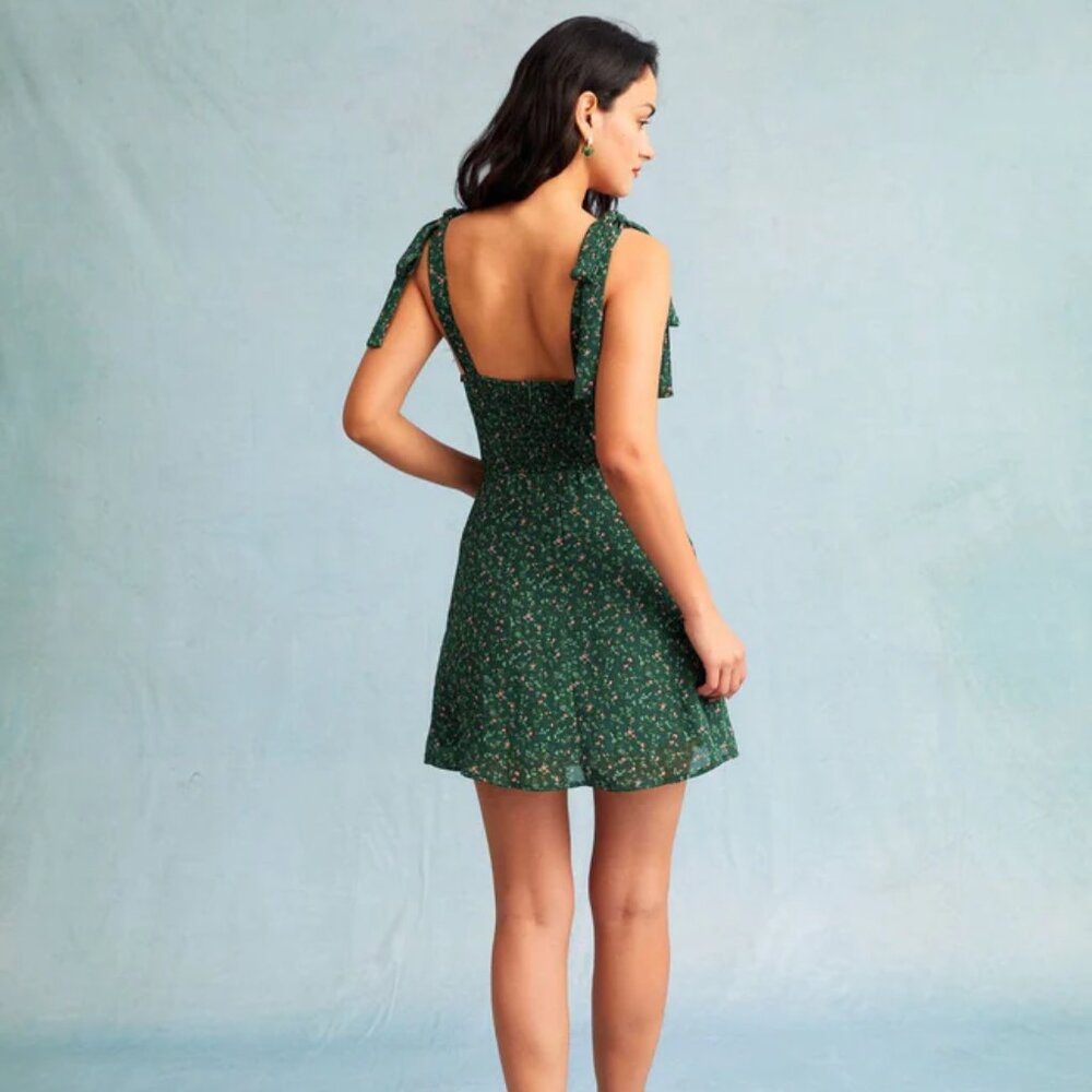 The Green Sweetheart Neck Floral Slip Mini Dress